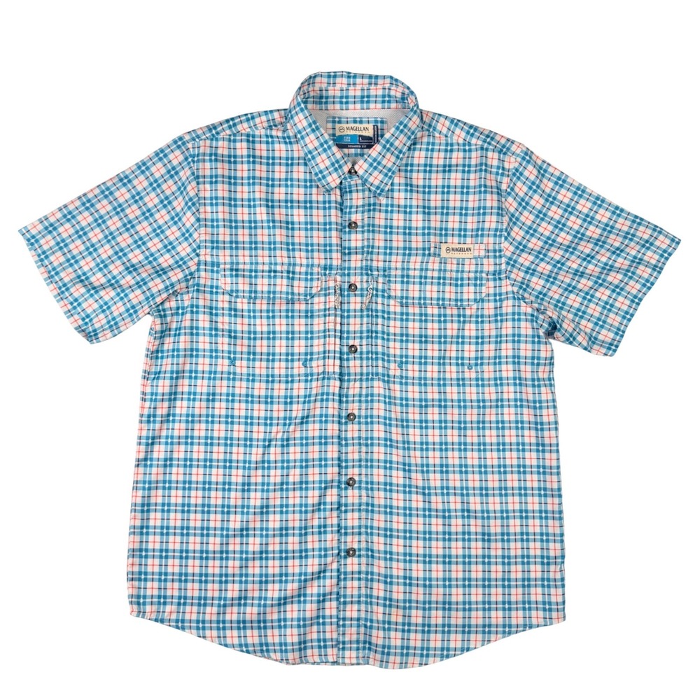Magellan State Georgia Fishing Shirt‎ Mens Large Blue Red Plaid Excellent